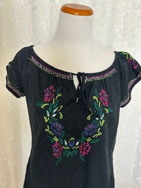 Miss Selfridge Black Top with Pink and Lime Floral Embroidery